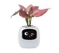 Odpaltoy Smart Plant Pot with Expression, AI Smart Planter Robot for Indoor Decoration, Includes Water/Light/Temperature Sensor, White