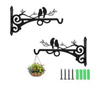 Odreddin 2Pcs Heavy Duty Hanging Basket Brackets, Outdoor Wall Mounted Plant Hooks for Garden, Lantern, Bird Feeder, Wind Chime - Rust-Resistant Black Steel Hangers with Screws