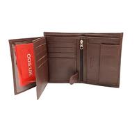 ODS:UK Mens RFID Blocking Safe Soft Leather Tri Fold Wallet Card Slots Id Window and Coin Pocket (Brown - Style 2)