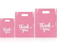 Odseciran 200PCS Reusable Thank You Bags for Business Small, Durable Plastic Bag with Handle for Store, 3 Sizes Shopping Goodie Bags for Clothes Boutique Gift, Bulk Wedding Party Purchase (Light pink)
