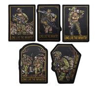 ODSP Long Live The Infantry Printed Patches, Tactical Morale Military Emblem Patch Badges Decorative Appliques, Hook and Loop Backing Patches for Hats, Clothing, Backpacks, Set of 5, Black