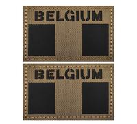 ODSS Infrared Reflective Belgium Flag Patches, Belgian Flags Tactical Military Morale Badges Decrotive Appliques, Hook Fasteners Backing with Loop, Khaki, 3.15 x 1.97 Inch, 2-Pack