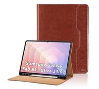 Oduio Case for Samsung Galaxy Tab S11 Ultra 2025 14.6-Inch, Model SM-X930 / SM-X936B, PU Leather Business Folio Cover with S Pen Holder and Pocket, Auto Wake/Sleep Smart Tablet Cover, Brown