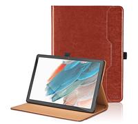 Oduio Samsung Galaxy Tab A8 10.5 Case with Hand Strap Premium PU Leather Tablet Case Auto Wake/Sleep Multi-Angles Viewing Stand Smart Cover SM-X200/SM-X205, Reddish-Brown