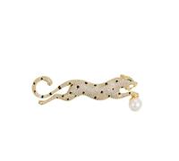odulu Leopard Brooch Created Rhinestone Leopard Pin with Pearl for Man Women Boys Girls Gift-A