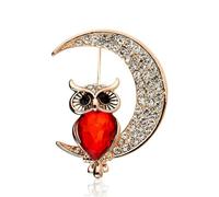 odulu Moon Owl Brooch Created Crystal Owl Pin for Women Girls Gift-A