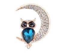 odulu Moon Owl Brooch Created Crystal Owl Pin for Women Girls Gift-B
