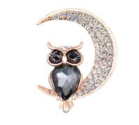 odulu Moon Owl Brooch Created Crystal Owl Pin for Women Girls Gift-C