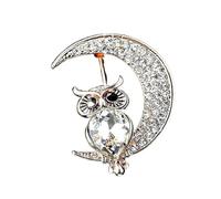 odulu Moon Owl Brooch Created Crystal Owl Pin for Women Girls Gift-D