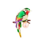 odulu Parrot Brooch with Pearl - Bird Pin for Man Women Boys Girls Gift-B