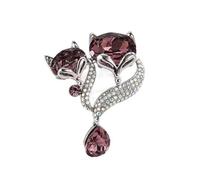 odulu Two Fox Brooch Hollowed Crystal Fox Pin for Women Girls Gift-B