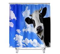 Oduo 3D Shower Curtains Bathroom Shower Curtains Mould Proof Resistant Waterproof Washable Shower Curtain Liner with 12 Hooks - Cow Print Bath Curtain (Black Cow,180x180cm)