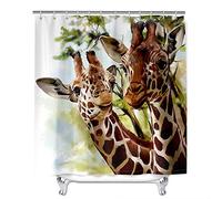 Oduo 3D Shower Curtains Bathroom Shower Curtains Mould Proof Resistant Waterproof Washable Shower Curtain Liner with 12 Hooks - Giraffe Animal Print Bath Curtain (Giraffe Pattern,180x180cm)