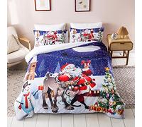 Oduo Christmas Duvet Cover Set Santa Claus Elk Printed Soft Microfiber Quilt Cover with Zipper Closure, Xmas Bedding for Single Double King Size and Pillowcases (reindeer,King-220x240cm)