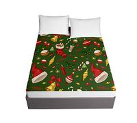 Oduo Fitted Sheet Christmas, 3D Print Fitted Sheets Deep Fit Elasticated Fitted Sheet Microfiber Bed Sheets with Deep Pocket 30cm for Single Double King Size Bed (Christmas Mistletoe,200x200x30cm)