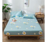 Oduo Fitted Sheets Cotton, Flowers Print Fitted Sheets Deep Fit Single Double King Size - Fitted Sheet Elasticated Bed Sheets with Deep Pocket 23 cm - Easy Care (Daisy-Bee,150x200x23cm)