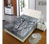 Oduo Fitted Sheets Deep Fit, Animal Print Fitted Sheet Microfibre Elasticated Bed Sheets with Deep Pocket 30cm for Single Double King Size Bed - Easy Care & Durable (Grey Cat,200x220x30cm)