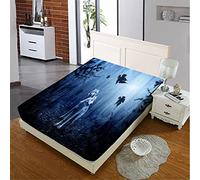 Oduo Fitted Sheets Deep Fit, Animal Print Fitted Sheet Microfibre Elasticated Bed Sheets with Deep Pocket 27cm for Single Double King Size Bed - Easy Care & Durable (Forest Wolf,135x200cm)