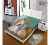 Oduo Fitted Sheets Deep Fit, Animal Print Fitted Sheet Microfibre Elasticated Bed Sheets with Deep Pocket 30cm for Single Double King Size Bed - Easy Care & Durable (Cute Cat,135x200x30cm)
