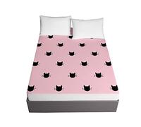 Oduo Fitted Sheets Deep Fit, Cat Print Fitted Sheet Microfibre Elasticated Bed Sheets with Deep Pocket 30cm for Single Double King Size Bed - Easy Care & Durable (Black Cat,90x200x30cm)