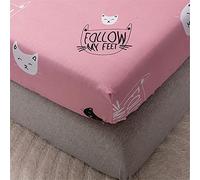 Oduo Fitted Sheets Deep Fit, Fitted Sheet Microfibre Elasticated Print Bed Sheets with Deep Pocket 25cm for Single Double King Size Bed - Easy Care & Durable (Cartoon Cat,120x200x25cm)