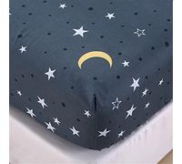 Oduo Fitted Sheets Deep Fit, Print Fitted Sheet Microfibre Elasticated Bed Sheets with Deep Pocket 30 cm for Single Double King Size Bed - Easy Care & Durable (Moon Stars,90x200x30cm)