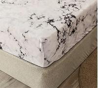 Oduo Fitted Sheets Deep Fit, Print Fitted Sheet Microfibre Elasticated Bed Sheets with Deep Pocket 30 cm for Single Double King Size Bed - Easy Care & Durable (Grey Marble,90x200x30cm)
