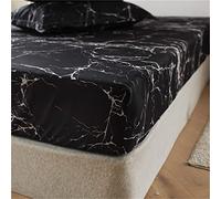Oduo Fitted Sheets Deep Fit, Print Fitted Sheet Microfibre Elasticated Bed Sheets with Deep Pocket 30 cm for Single Double King Size Bed - Easy Care & Durable (Black Marble,90x200x30cm)