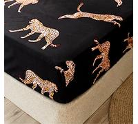 Oduo Fitted Sheets Deep Fit, Print Fitted Sheet Microfibre Elasticated Bed Sheets with Deep Pocket 30 cm for Single Double King Size Bed - Easy Care & Durable (Leopard Pattern,180x200x30cm)