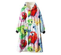 Oduo Oversized Hoodie Sweatshirt Blanket, Soft Plush Fluffy Sherpa Hoodie Flamingo Printing Wearable Giant Hoody Pullover with Warm Pocket Fits Adults Men Women (Parrot,One Size)
