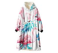 Oduo Oversized Hoodie Sweatshirt Blanket, Soft Plush Fluffy Sherpa Hoodie Flamingo Printing Wearable Giant Hoody Pullover with Warm Pocket Fits Adults Men Women (Flamingo,One Size)