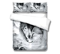 Oduo Printed Duvet Cover Set 3 Piece, Single Double King Size Bedding Set with Quilt Cover and Pillowcases - Duvet Cover Sets for Adult Teenager Girls Boys (Two Wolves,200x200cm)