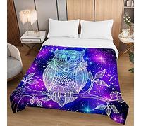 Oduo Quilted Bedspread Throw Soft Microfiber Lightweight Coverlet Quilt, Double King Luxury Quilted Coverlets Comforter Sofa Bed Cover Bedding for Bedroom Decor (Violet Blue Owl,200x230cm)
