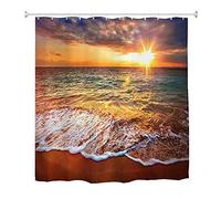 Oduo Shower Curtains 3D Sunrise Print, Mould Proof Resistant Waterproof Shower Curtains Washable Bath Curtain with 10-12 Hooks - Shower Curtain for Bathroom (90x180cm,Sandy Beach)