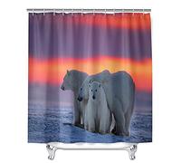 Oduo Shower Curtains Mould Proof Resistant Washable, 3D Polar Bear Print Shower Curtains Waterproof Bath Curtain with 10-12 Hooks - Shower Curtain for Bathroom (Twilight,180x200cm)