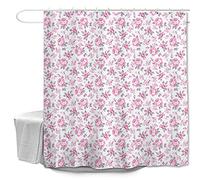 Oduo Shower Curtains Mould Proof Resistant Washable, 3D Rose Flower Print Shower Curtains Waterproof Bath Curtain with 10-12 Hooks - Shower Curtain for Bathroom (Pink,90x180cm)