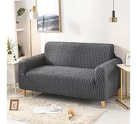 Oduo Stretch Sofa Slipcovers Seersucker Non Slip Furniture Cover, Minimalist Plain Universal Loveseat/Settee Couch Cover Pet Protector Removable Washable Home Decor (2 seater,Dark Gray)