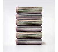 Odyssey 100% Recycled Cotton Bath Towel Set - Multi Coloured Remnant Yarn Stripe, Absorbent, Quick Dry, Lightweight 400GSM 6 x Bath Towels 70 x 120cm