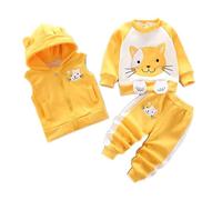 Odziezet Toddlers Warm Outfit Kids Hooded Sleeveless Vest Suit Baby Winter Three Piece Outfits Child Long Sleeve Sweatshirt Pants Sets Babies Cartoon Bear Clothes 0-4 Years