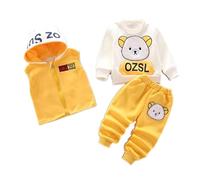 Odziezet Toddlers Warm Outfit Kids Hooded Sleeveless Vest Suit Baby Winter Three Piece Outfits Child Long Sleeve Sweatshirt Pants Sets Babies Cartoon Bear Clothes 0-4 Years