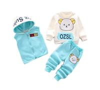 Odziezet Toddlers Warm Outfit Kids Hooded Sleeveless Vest Suit Baby Winter Three Piece Outfits Child Long Sleeve Sweatshirt Pants Sets Babies Cartoon Bear Clothes 0-4 Years