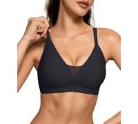 OEAK Comfort Bras for Women Wireless Non Wired Push Up Bralettes Soft V Neck lace Bra Scalloped Full Coverage Seamless Bra,Black,XXL
