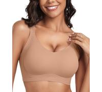 OEAK Seamless Bra Women's Without Underwire V-Neck Push Up Bustier Padded Smooth Non-Wired Bra Large Sizes Ultra Comfortable T-Shirt Bra Soft Sleep Bra, apricot, S