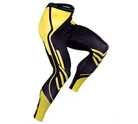 OEBLD Compression Pants Men UV Blocking Running Tights 1 or 2 Pack Gym Yoga Leggings for Athletic Workout, Yellow Dot Pants, Medium