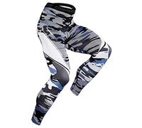 OEBLD Compression Pants Men UV Blocking Running Tights 1 or 2 Pack Gym Yoga Leggings for Athletic Workout, Grey Camo Pants, Large