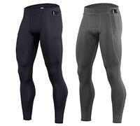 OEBLD Compression Pants Men UV Blocking Running Tights 1 or 2 Pack Gym Yoga Leggings for Athletic Workout, Kc152(black+grey), Small
