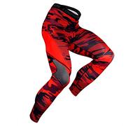 OEBLD Compression Pants Men UV Blocking Running Tights 1 or 2 Pack Gym Yoga Leggings for Athletic Workout, Red Camo Pants, Large