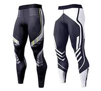 OEBLD Compression Pants Men UV Blocking Running Tights 1 or 2 Pack Gym Yoga Leggings for Athletic Workout, Black+whitedotpant, Medium