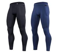 OEBLD Compression Pants Men UV Blocking Running Tights 1 or 2 Pack Gym Yoga Leggings for Athletic Workout, Kc152(black+navyblue), XXL