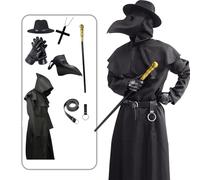OEBLD Halloween Costume Compatible for Plague Doctors with Bird Beak Mask, Black Cloak Robe with Hood
